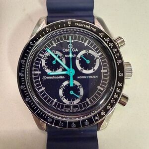 Omega MoonSwatch metal case w/ navy rubber band